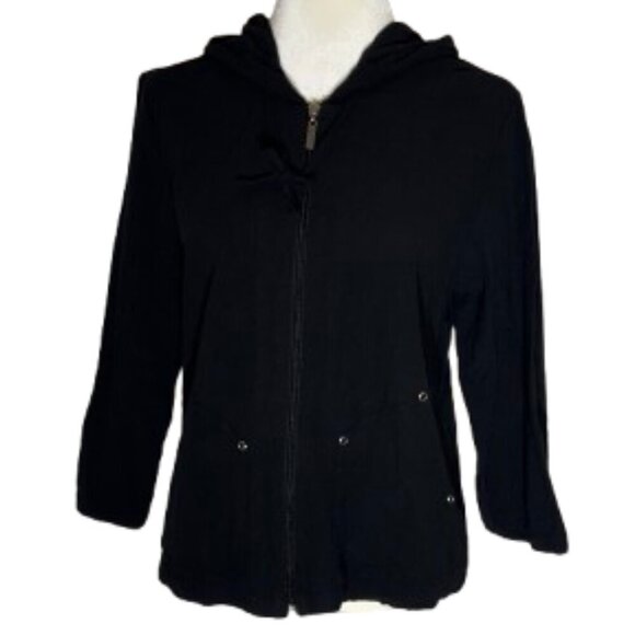 Women's Sportelle Black Lightweight Hooded Zipper Jacket Size Medium - Picture 1 of 9